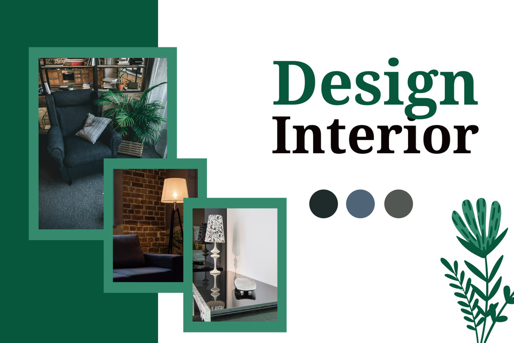 Cozy Home Interior Design on Green Mood Board Πρότυπο σχεδίασης
