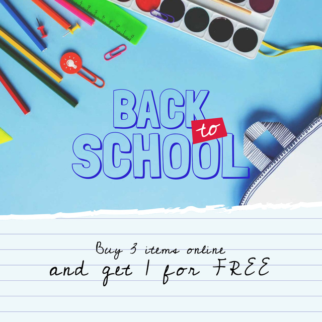 Back to School with School Stationery in Backpack Animated Post Tasarım Şablonu