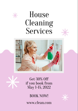 Cleaning Service Offer with Woman Washing the Window Flyer A7 Design Template