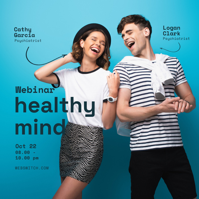 Healthy Thinking Webinar with Cheerful Young Couple Instagram Modelo de Design