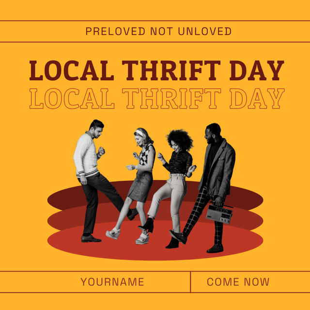 Template di design People in retro clothes for thrift day Instagram AD