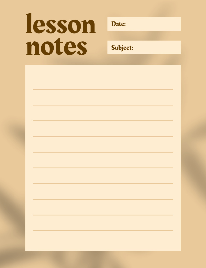 Lesson Planner with Leaves Silhouette in Beige Notepad 107x139mm – шаблон для дизайну
