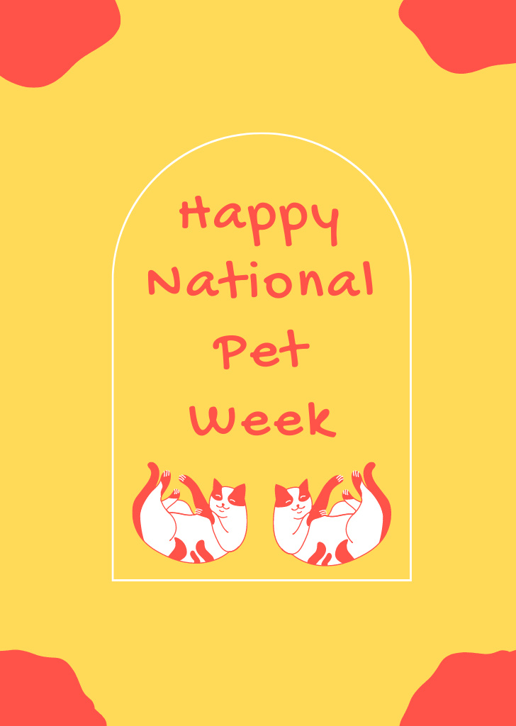 National Pet Week Greeting With Cute Cats Postcard A6 Vertical – шаблон для дизайну