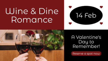 Template di design Vino rosso e cena per coppia in vista di San Valentino FB event cover