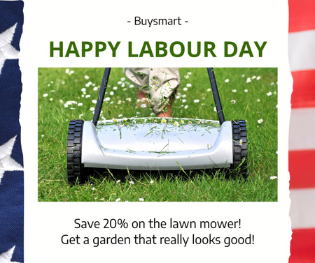 Platilla de diseño Unforgettable Labor Day Celebration And Discounts For Lawn Mower Facebook