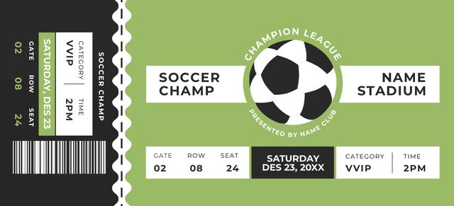 Soccer Match Announcement in Green Coupon 3.75x8.25in Design Template