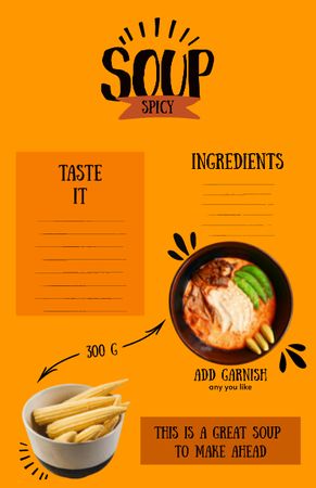 Ontwerpsjabloon van Recipe Card van Delicious Spicy Soup in Bowl