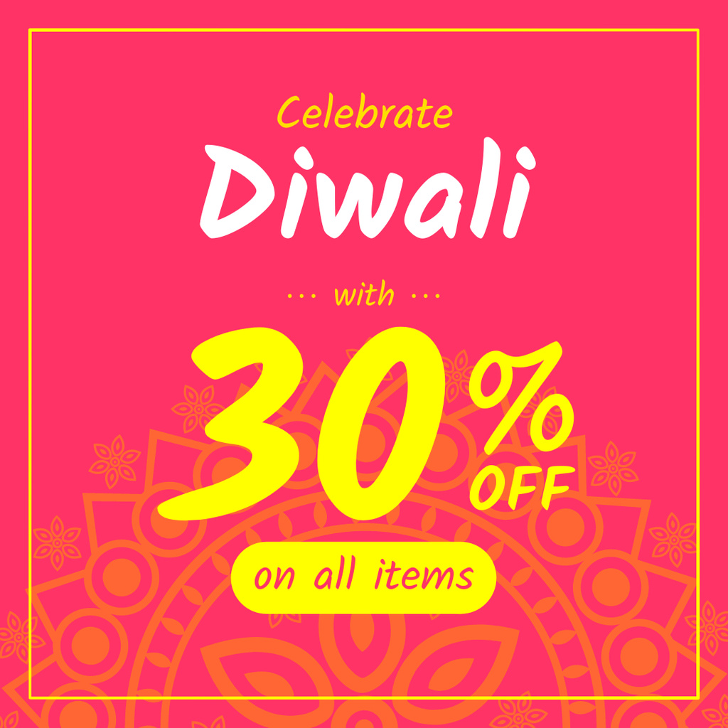 Ontwerpsjabloon van Instagram van Happy Diwali Offer Mandala in Pink