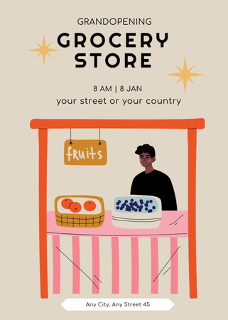 Plantilla de diseño de Cute Illustration With Grocery Store Opening Flayer 