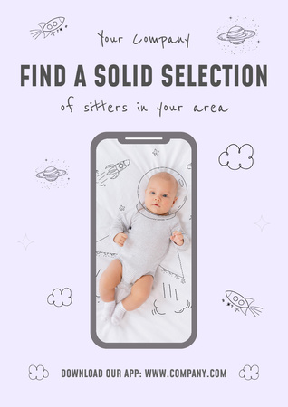 Cute Newborn Baby on Phone Screen Poster A3 Design Template