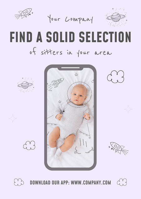 Cute Newborn Baby on Phone Screen Poster A3 Design Template