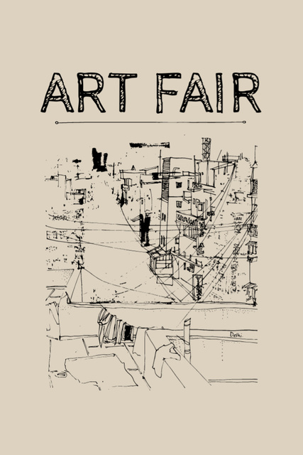 Art Fair Announcement with Blueprint Flyer 4x6in Tasarım Şablonu