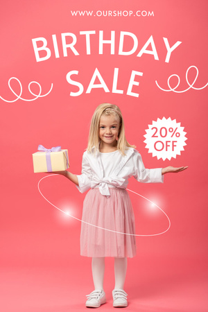 Announcement Of Birthday Sale on Pink Background Pinterest Design Template