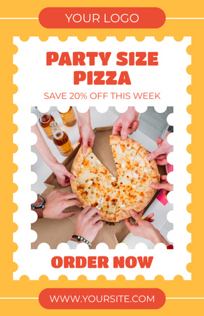 Plantilla de diseño de Amigos comiendo pizza en fiesta Recipe Card 
