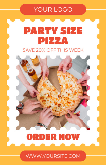 Platilla de diseño Friends eating Pizza on Party Recipe Card