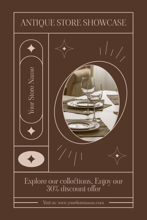 Sale of Antique Tableware on Brown Pinterest Design Template