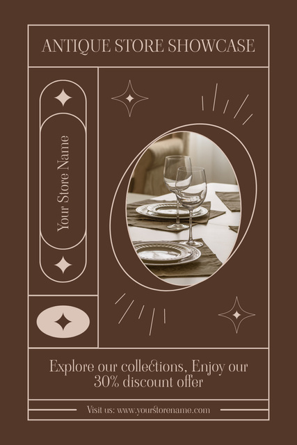 Designvorlage Sale of Antique Tableware on Brown für Pinterest