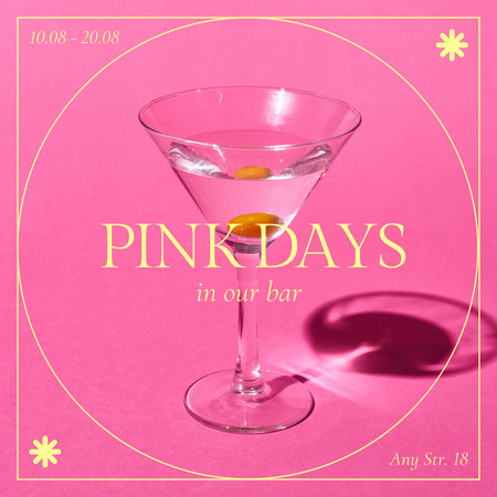 Offer on Cocktails in Bar on Pink Instagram Design Template