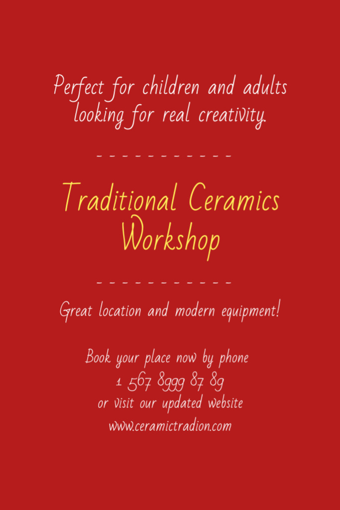 Traditional Ceramics Workshop Ad in Red Flyer 4x6in Design Template