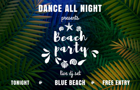 Dance Party Announcement with Palm Tree Leaves Flyer 5.5x8.5in Horizontal Design Template