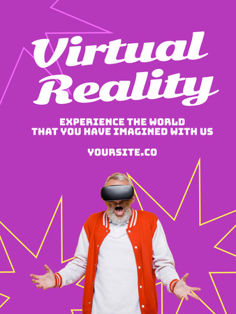 Elderly Man in Virtual Reality Headset Poster 36x48in Design Template