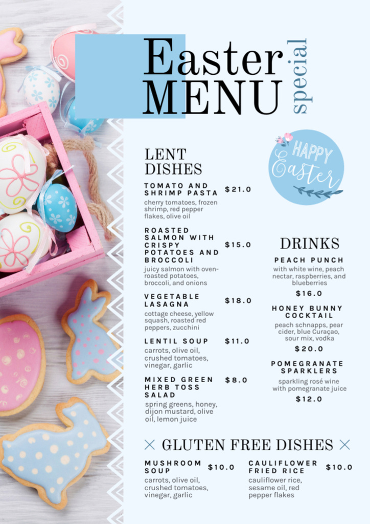 Easter Meals Offer with Eggs in Pink Box Menu Design Template