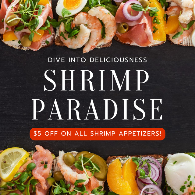 Discount Offer on All Shrimp Appetizers Instagram Tasarım Şablonu