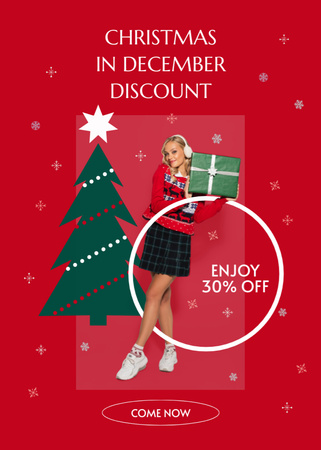 Christmas discount Woman in Holiday Outfit Flayer Design Template