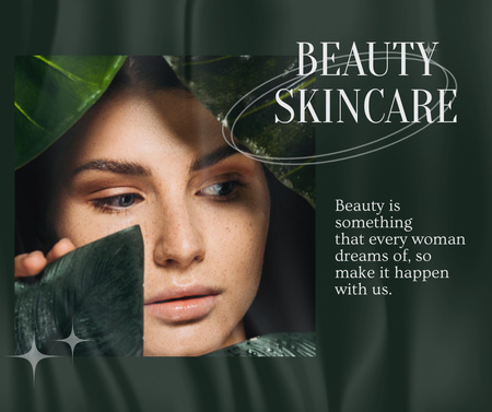 Skincare Ad with Young Girl in Big Leaves Facebookデザインテンプレート