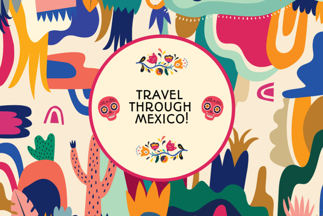 Offer Of Trip to Mexico With Colorful Folk Pattern Postcard 4x6in Šablona návrhu