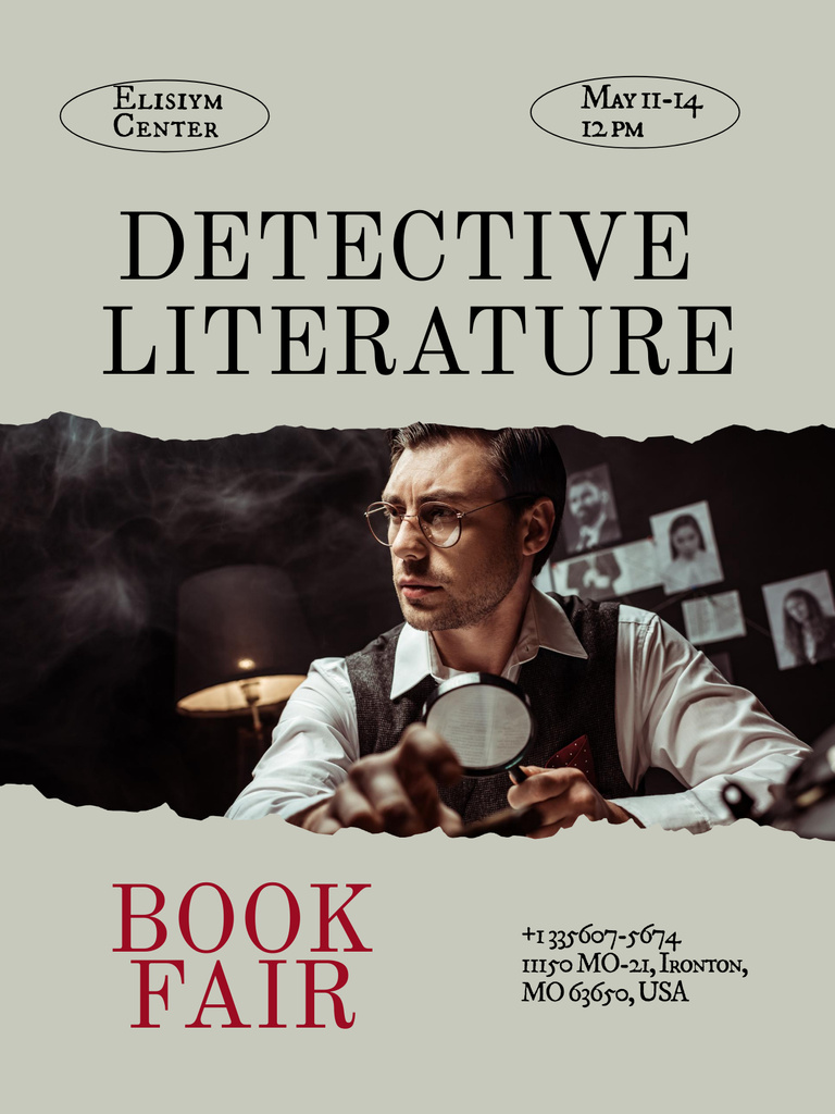 Book Fair of Detective Genre Poster US Šablona návrhu