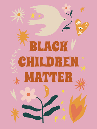 Anti-Racist Text aboun Black Children on Pink Poster US Design Template