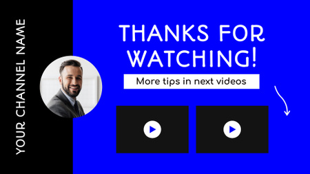 Template di design Offriti di guardare il Vlog di Young Businessman on Blue YouTube outro