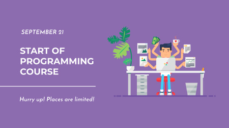Ontwerpsjabloon van FB event cover van Programming Course Ad with Programmer