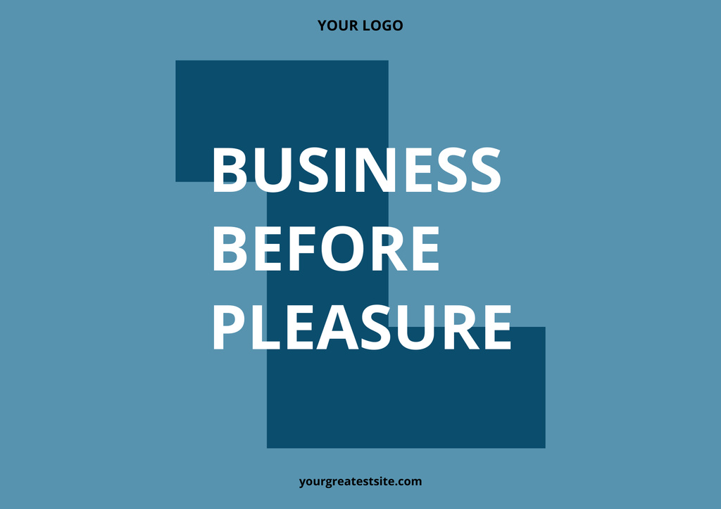 Citation About Business And Pleasure In Blue Poster B2 Horizontal Šablona návrhu