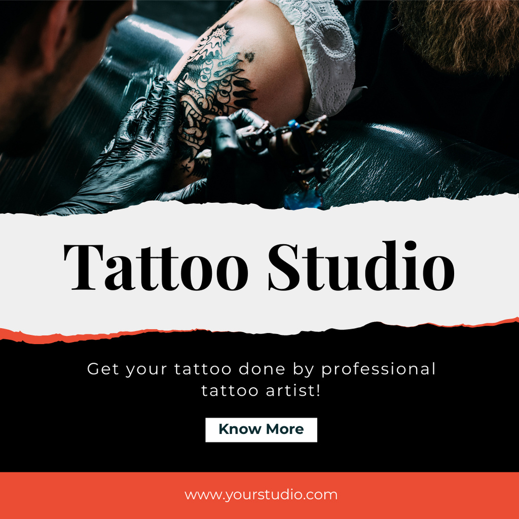 Ontwerpsjabloon van Instagram van Skin Artwork In Tattoo Studio Offer