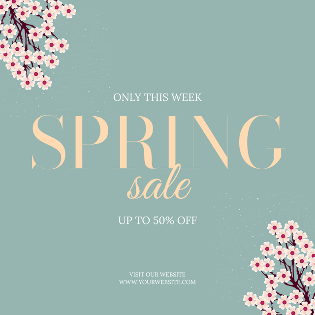 Spring Discounts Offer on Minimalist Blue Instagram AD Πρότυπο σχεδίασης