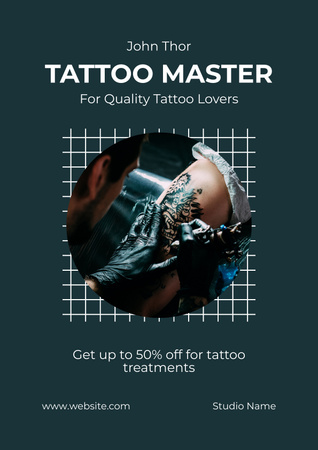 Creative Tattoo Master Service Offer With Discount For Treatments Poster Design Template