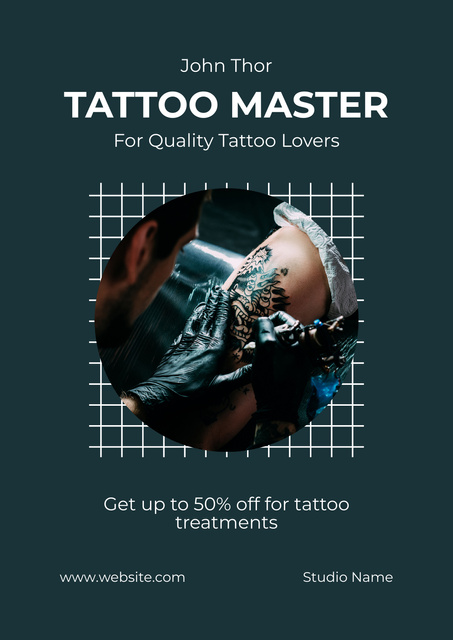 Ontwerpsjabloon van Poster van Creative Tattoo Master Service Offer With Discount For Treatments