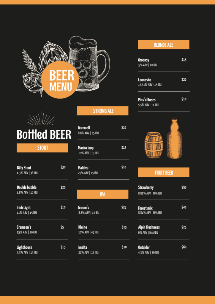 Beer variety offer Menu Design Template