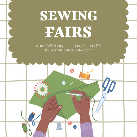 Sewing Fairs Announcement With Tools Instagram Design Template