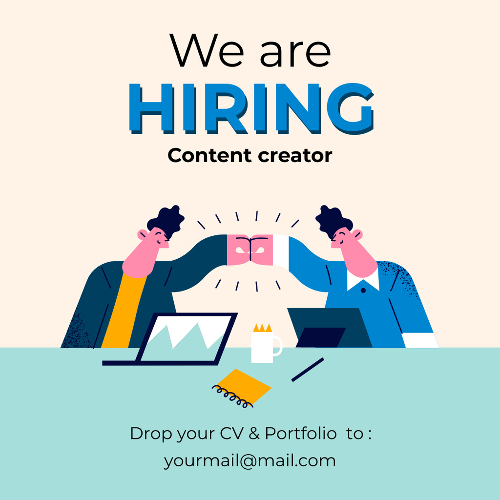 Content Creator Hiring Ad with Cartoon Illustrated Characters LinkedIn postデザインテンプレート