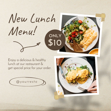 Plantilla de diseño de Nuevo almuerzo con comida deliciosa. Instagram 