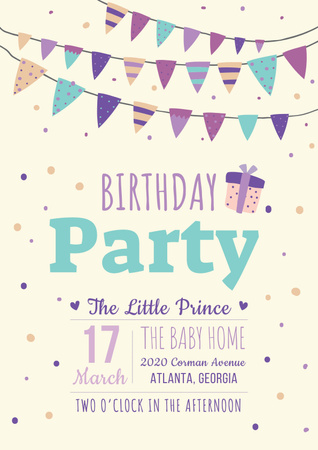 Ontwerpsjabloon van Poster van Uitnodiging voor verjaardagsfeestje met feestelijke slinger