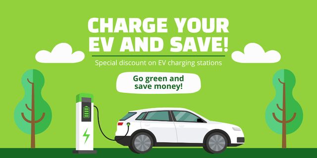 Electric Car Recharging Services at Green Charging Station Twitter Πρότυπο σχεδίασης