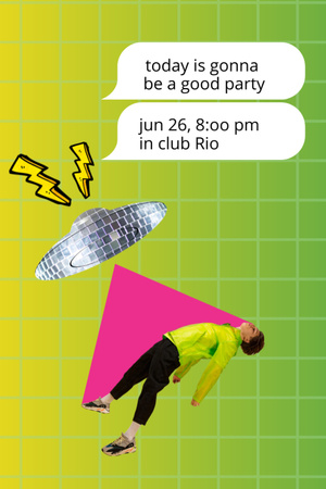 Party Announcement with Disco UFO taking girl Invitation 6x9in Design Template