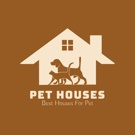 Best Pet Houses Emblem on Brown Animated Logo Design Template