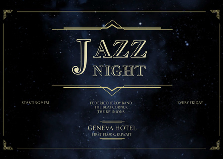 Anúncio de noite de jazz com céu noturno Flyer 5x7in Horizontal Modelo de Design