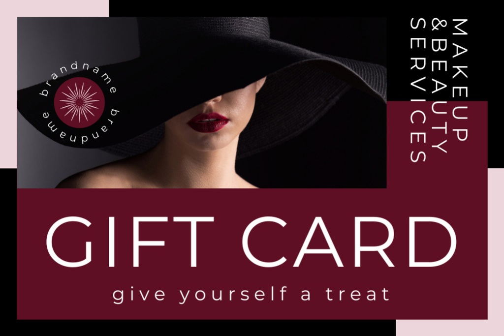 Designvorlage Beauty Salon Ad with Beautiful Woman with Perfect Makeup für Gift Certificate