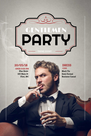 Gentlemen party invitation with Stylish Man Invitation 6x9in Design Template